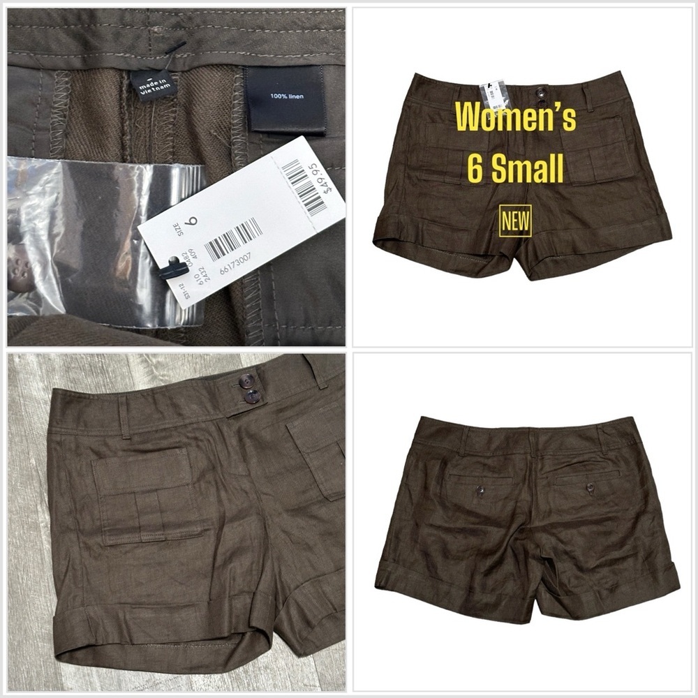 Women's The Limited 6 Small Chino Khakis Shorts Olive Green Linen Rolled Hem NWT